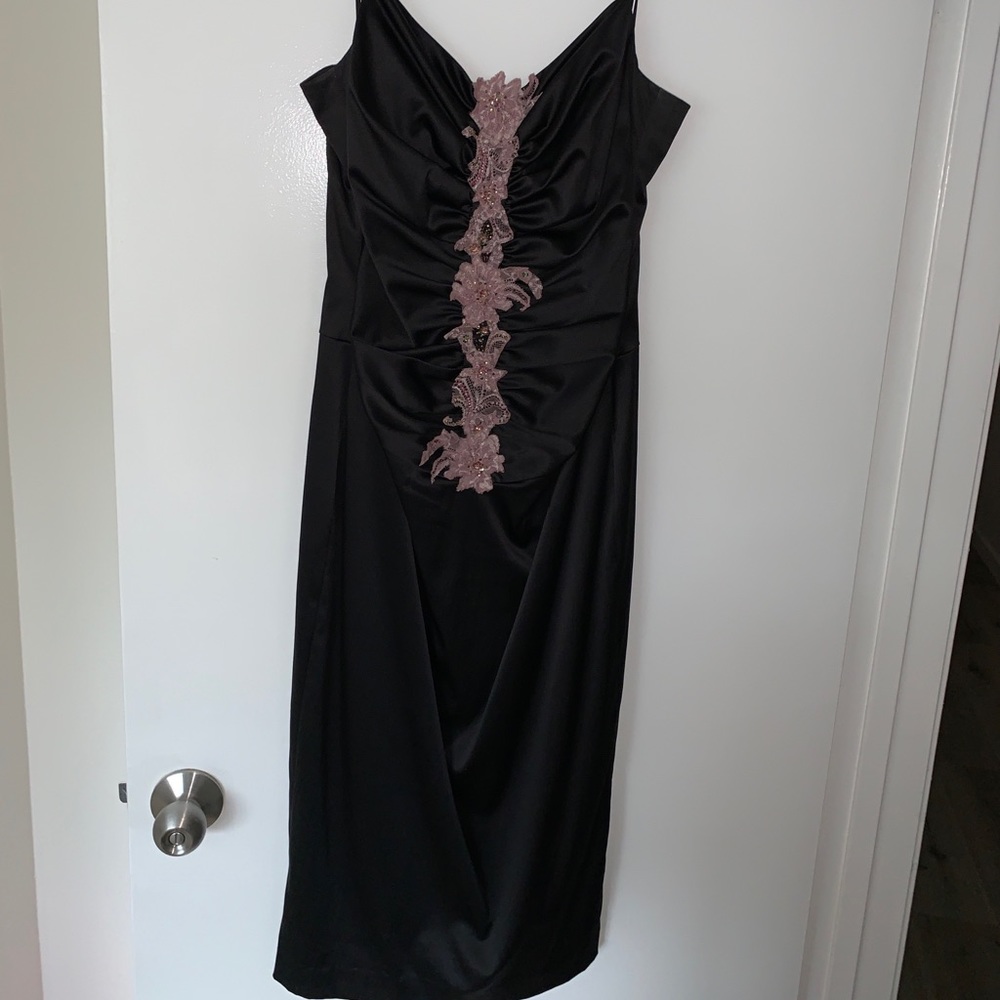 Black silk midi dress
